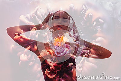 double exposure silhouette music energy woman Stock Photo