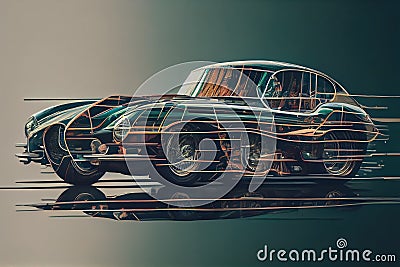 double-exposure of sleek and modern automobile, with vintage vibe Stock Photo