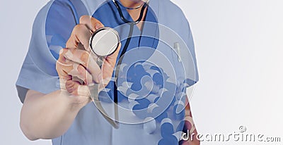Double exposure of smart docotr with Pills, tablets Stock Photo