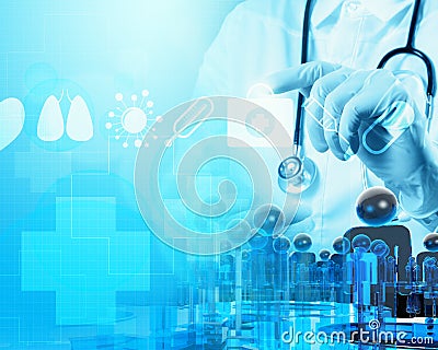 Double exposure of smart medical doctor working Stock Photo