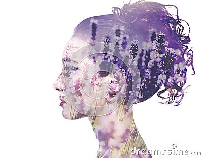 Double exposure woman Stock Photo