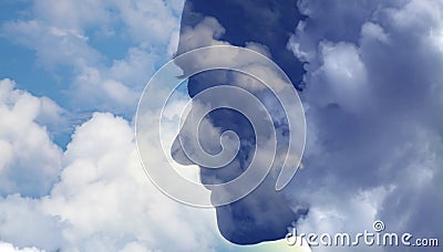 double exposure of woman head and sky - mindfulness, meditation, mental health, depression Stock Photo