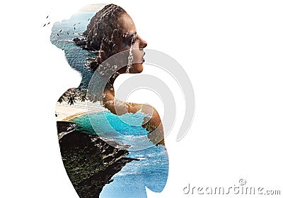 Double exposure. Woman and nature Stock Photo