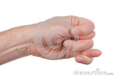 Double fico sign- fist with a thumb, stuck between the index an Stock Photo