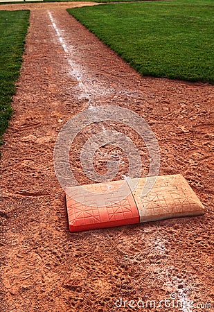 Double First Base Chalk Foul Line Stock Photo