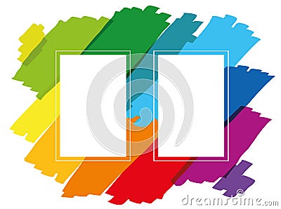 Double Frame Colorful Brush Strokes Vector Illustration