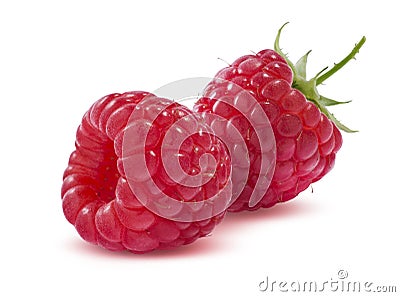 Double fresh raspberry on white background Stock Photo