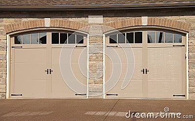 Double Garage Doors Driveway Stock Photo