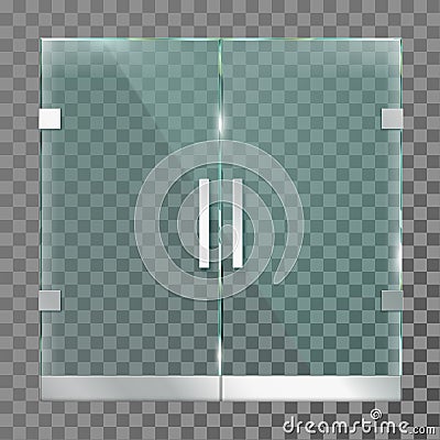 Double glass door. Mall store entrance doors in steel metal frame for modern office or shop isolated vector template Vector Illustration