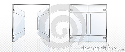 Double glass doors with metal frame and handles Vector Illustration