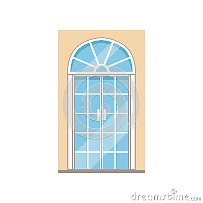 Double glass paned arched front doors, closed elegant white door vector illustration Vector Illustration