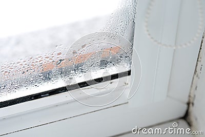 Double glazed PVC window Condensation on the glass Stock Photo