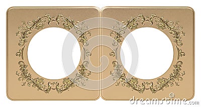 Double golden frame diptych for paintings, mirrors or photos isolated on white background. Design element with clipping path Stock Photo