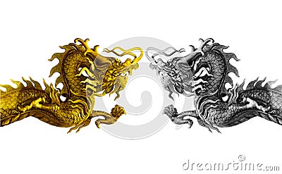 Double golden statue at isolated on white background Stock Photo