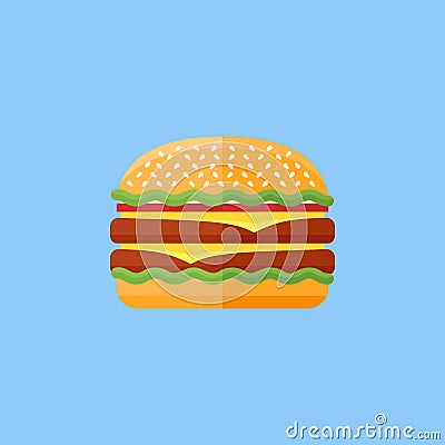 Double hamburger flat icon on blue background. Vector illustration. Vector Illustration