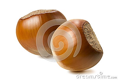 Double hazelnut composition isolated on white background Stock Photo