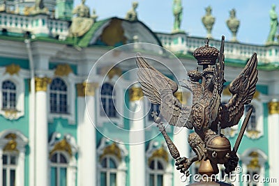 Double-headed eagle on the background of the Hermitage Stock Photo