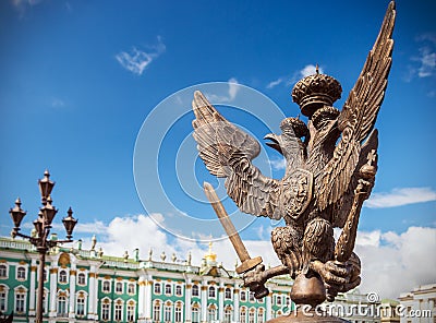 Double-headed eagle in the imperial crown on the fence of the Al Stock Photo