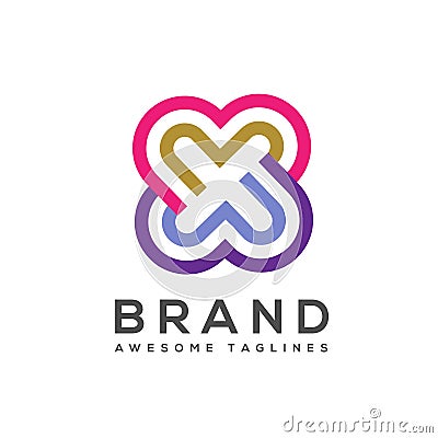 Double heart logo, twin love logo Vector Illustration