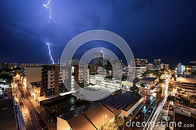 Double lightning strike in Darwin city Stock Photo