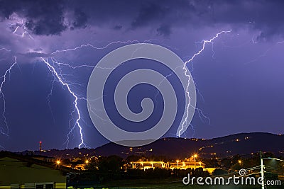 Double lightning strike near Samobor Stock Photo