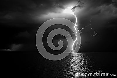 Double lightning strike on the Rio Plata Argentina Stock Photo