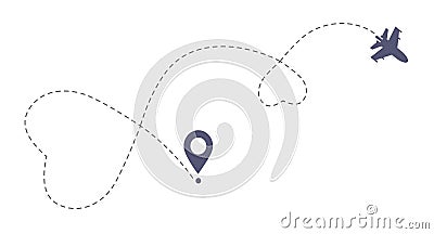 Double love airplane route. Romantic travel simbol, heart dashed line trace. Stock Photo