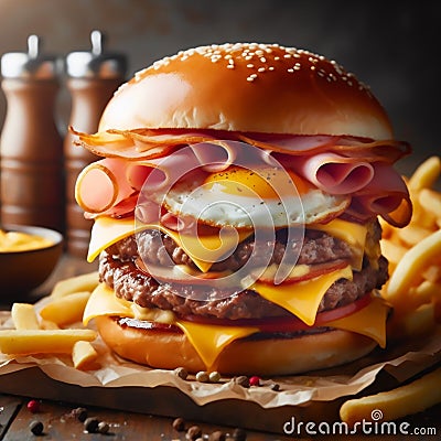 Double meat burger with melted cheese Stock Photo