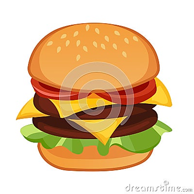 Double meat hamburger Cartoon Illustration