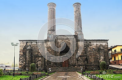 Double Minaret Medresse or Twin Minaret Madrasa Erzurum, Turkey Stock Photo