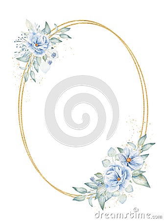 Double oval frame with floral elements hand drawn raster illustration Cartoon Illustration