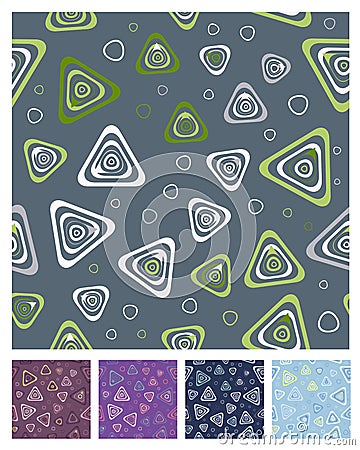Double oval triangle line seamless pattern with colour variations. Vector Illustration