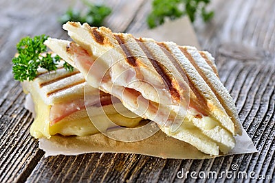 Double panini with ham and cheese Stock Photo