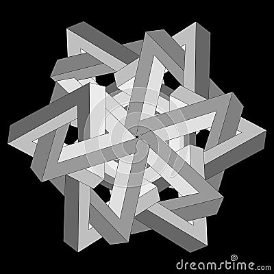 Double Penrose Triangle ornament. designe element. Optical illusion triangle sign penrose Vector Illustration