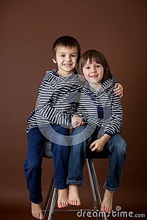Double portrait of two boys, brothers Stock Photo