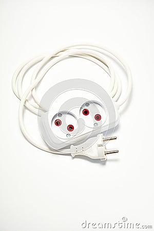 Double power strip on white background. Stock Photo