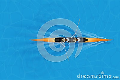 Double Racing shell with male paddlers Vector Illustration