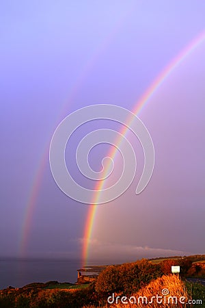 Double rainbow, Dunure Castle, S Ayrshire Scotland Stock Photo