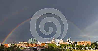 Double Rainbow Over Downtown Denver, Colorado Stock Photo