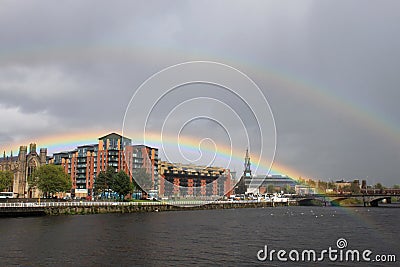 Double rainbow over River Clyde in Glasgow Editorial Stock Photo