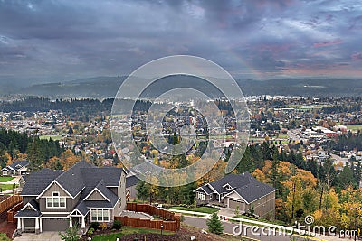 Double Rainbows at Happy Valley Stock Photo