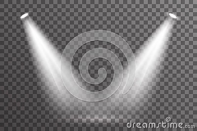 Double ray scene spotlight illumination light bright electric effect glow special abstract flare set transparent Vector Illustration