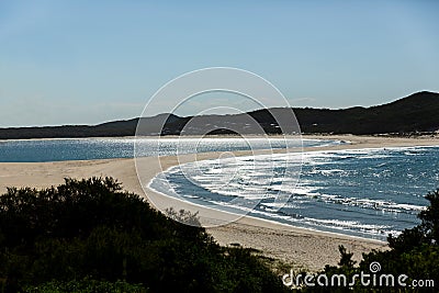 Double sided beach Nelson bay Stock Photo