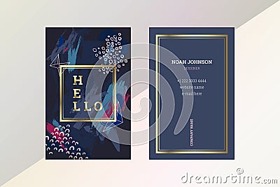 Double-sided business card template in blue color Vector Illustration