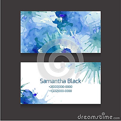 Double sided business card template with a watercolor background Vector Illustration