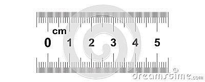 Double sided Ruler 5 centimeter or 50 mm. Value of division 0.5 mm. Precise length measurement device. Calibration grid Stock Photo