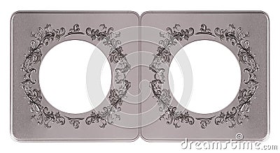 Double silver frame diptych for paintings, mirrors or photos isolated on white background. Design element with clipping path Stock Photo