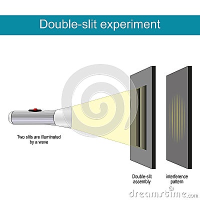 Double-slit experiment. Diffraction of light waves Vector Illustration