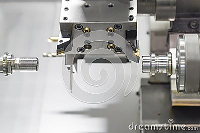 The double spindle type of CNC lathe machine Stock Photo