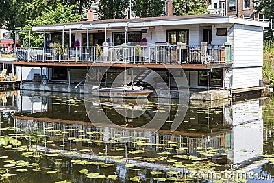 Double storey floating house Stock Photo